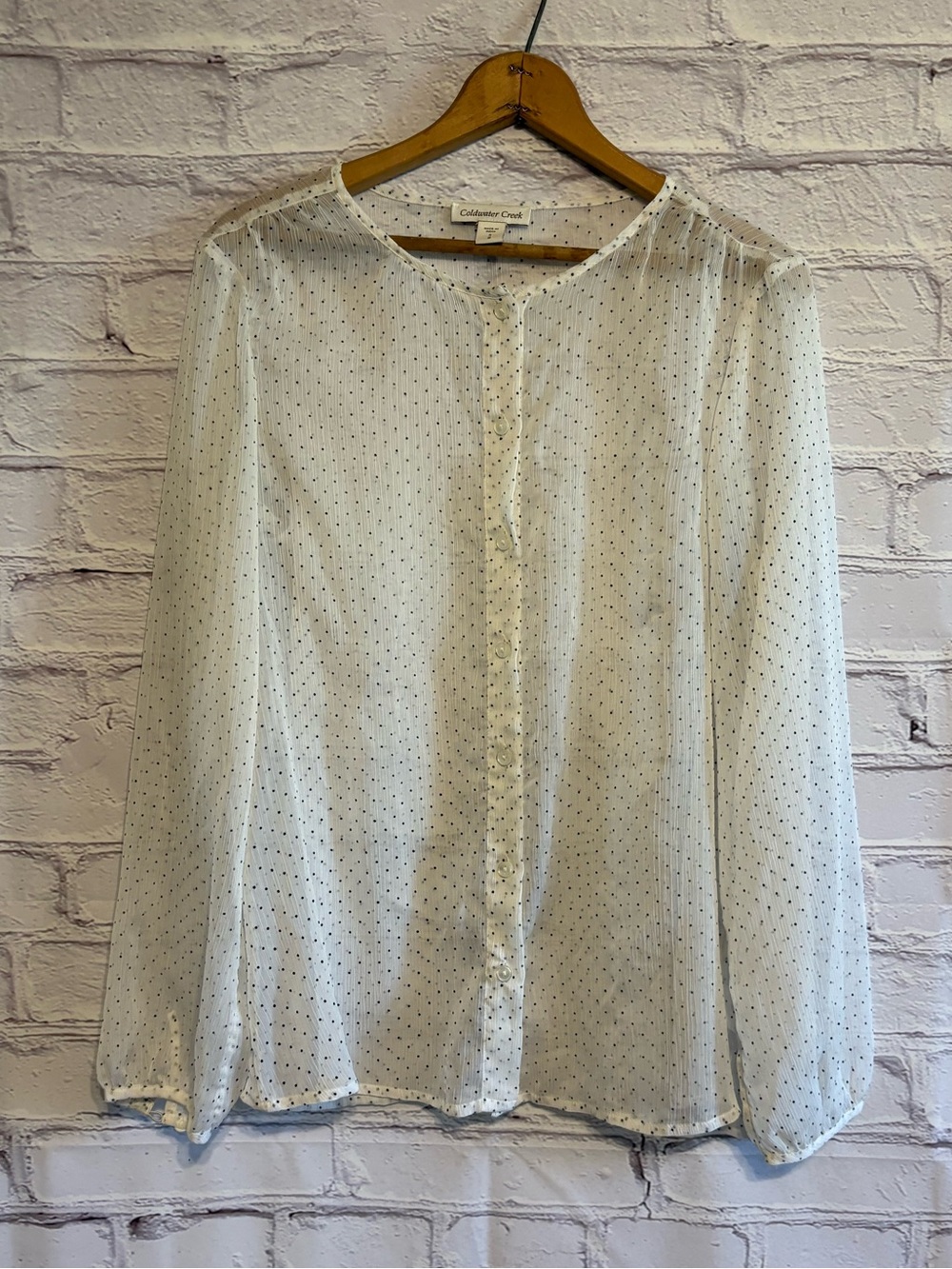 Coldwater Creek White Blouse with Black Micro Dots
